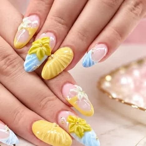 Close-up of sculpted 3D flower nail art on builder gel by Jasmine Nails & Spa